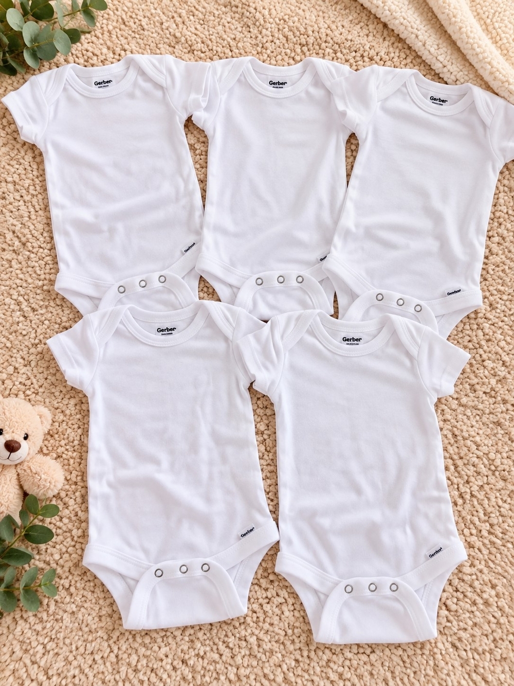 Gerber White Short-Sleeve Baby Onesies - 5 Pack